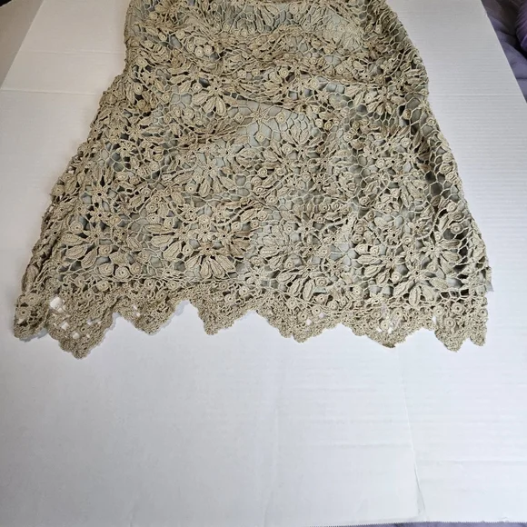 LIM'S Women Delicate Taupe Crochet Maxi Dress Size Large - Picture 7 of 15